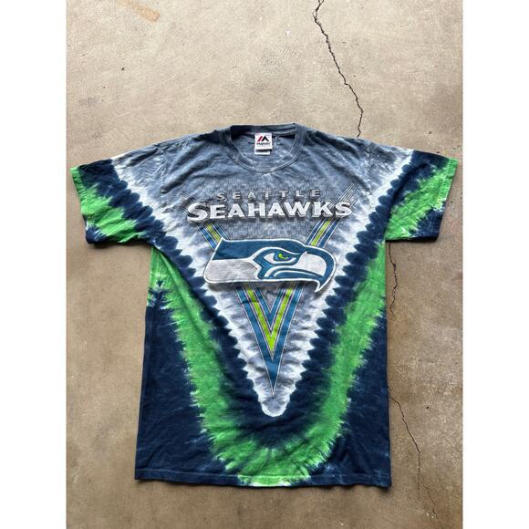 Seattle Seahawks majestic all over print, tie-dye shirt front & back medium - Picture 1 of 3